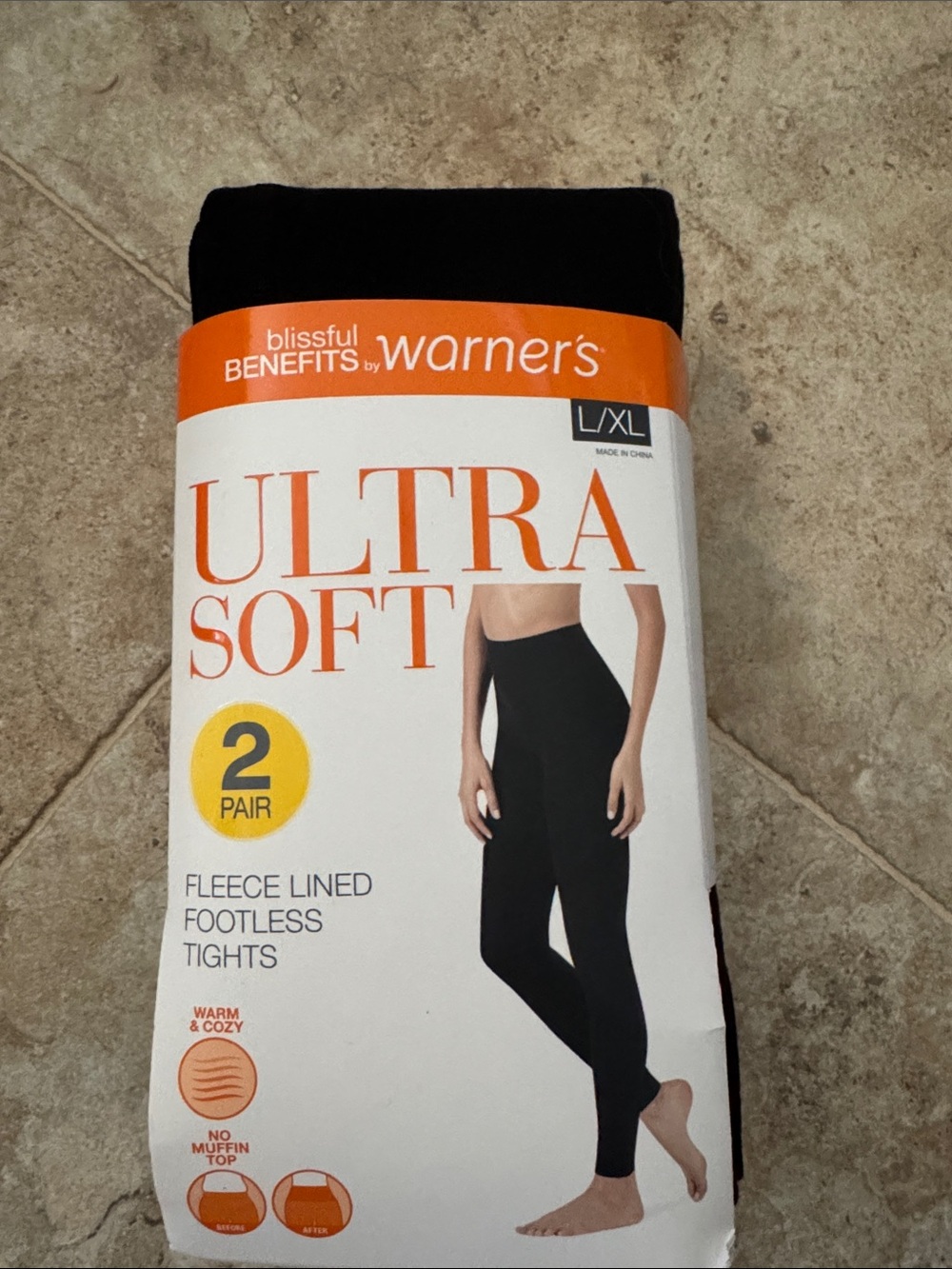 NWT 2 pack Warner's Black Fleece-Lined Footless Tights woman’s L/XL ultra soft